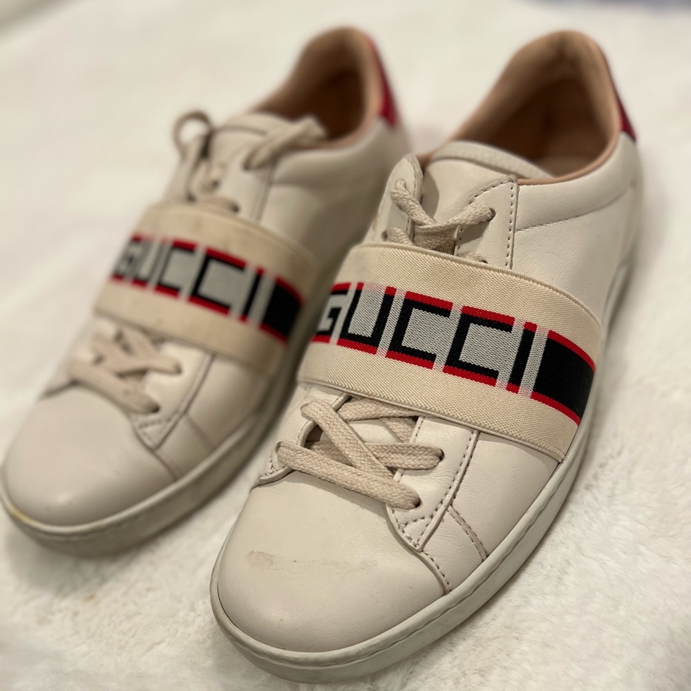 WOMENS GUCCI ACE STRUPE IVORY SNEAKER